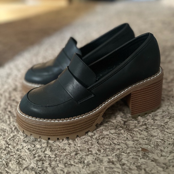 Black Chunky Heel Loafers - Picture 5 of 5